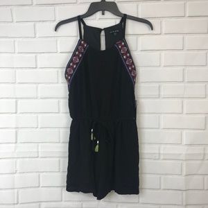 As U Wish Black Romper Aztec Trim Front Tie Tassel